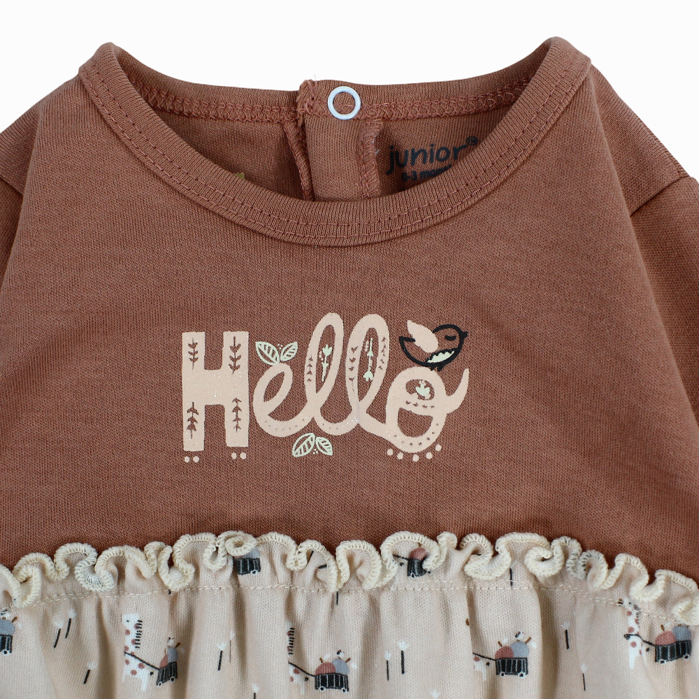 Baby Girls Cotton Baby Footie – Dusty Pink With Hello Print