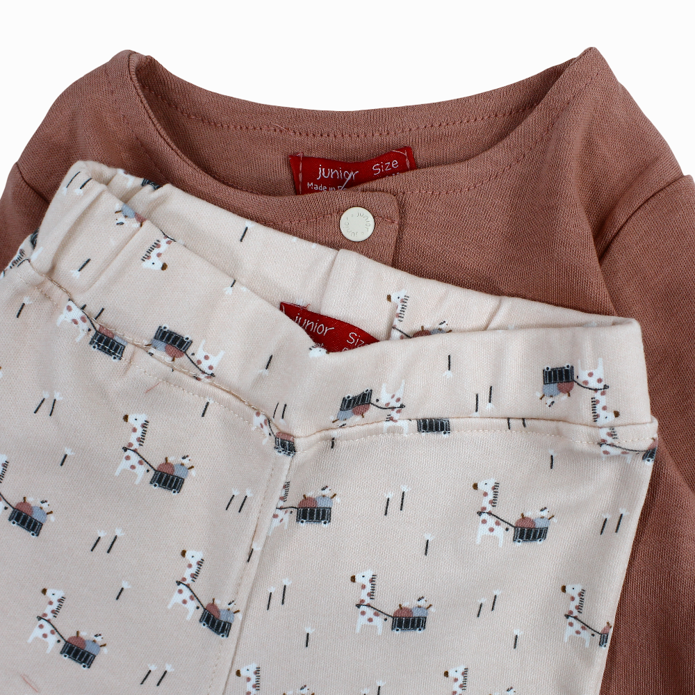 Baby Girls Cotton Pajama Set – Dusty Pink with Giraffe Print