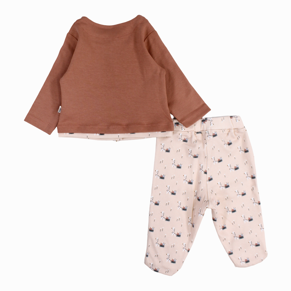 Baby Girls Cotton Pajama Set – Dusty Pink with Giraffe Print
