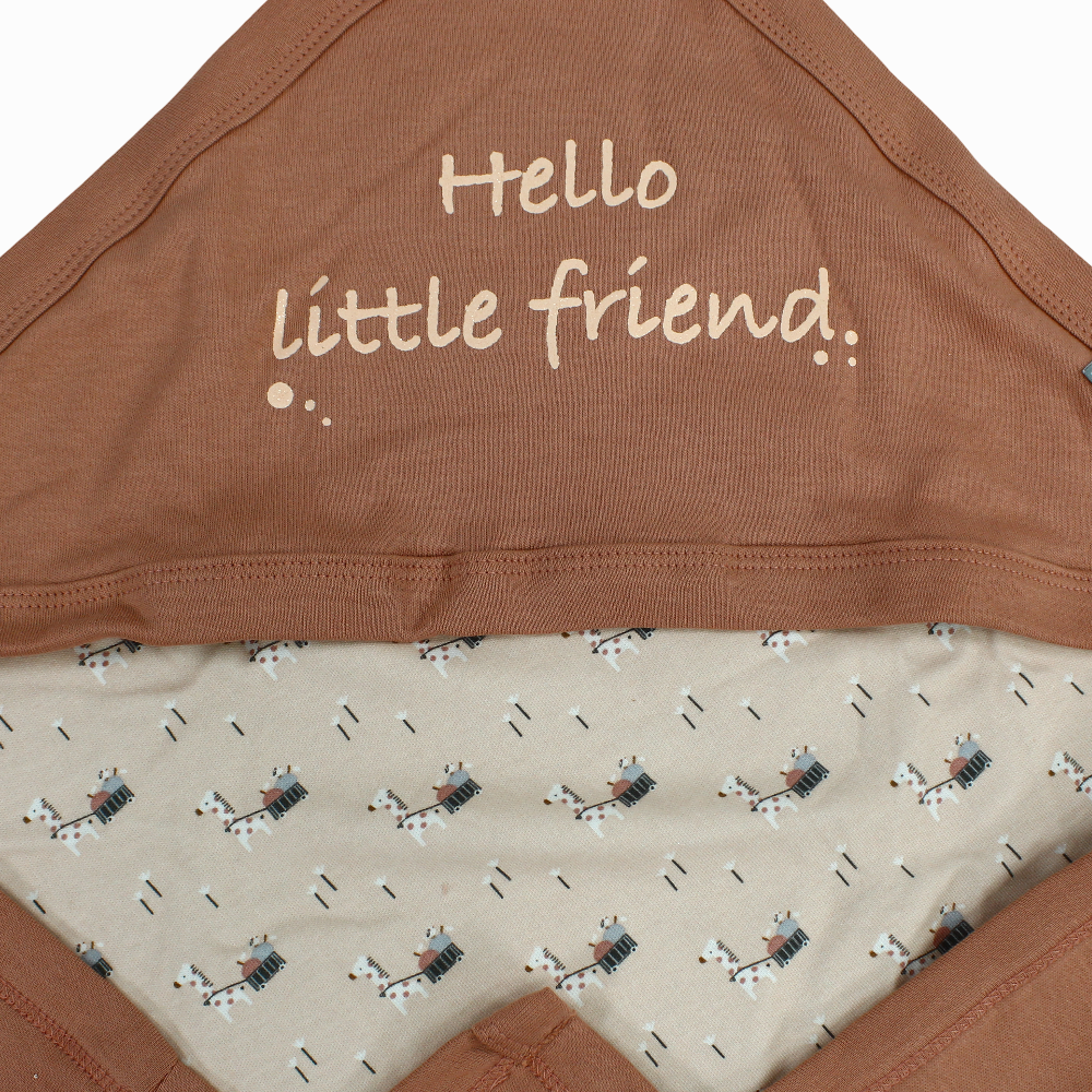 Baby Cotton Blanket – Dusty Pink with "Hello Little Friend" Print