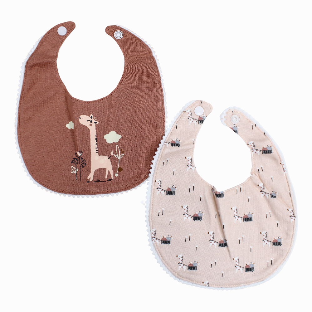 Cotton Bib – Dusty Pink with a Giraffe Print (2 Pcs)