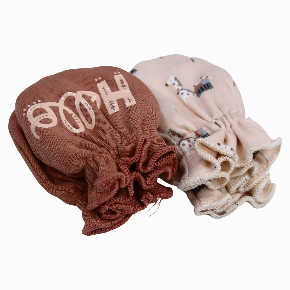 Baby Girls Cotton Hand Mittens - Dusty Pink with Hello Print (2Pcs)