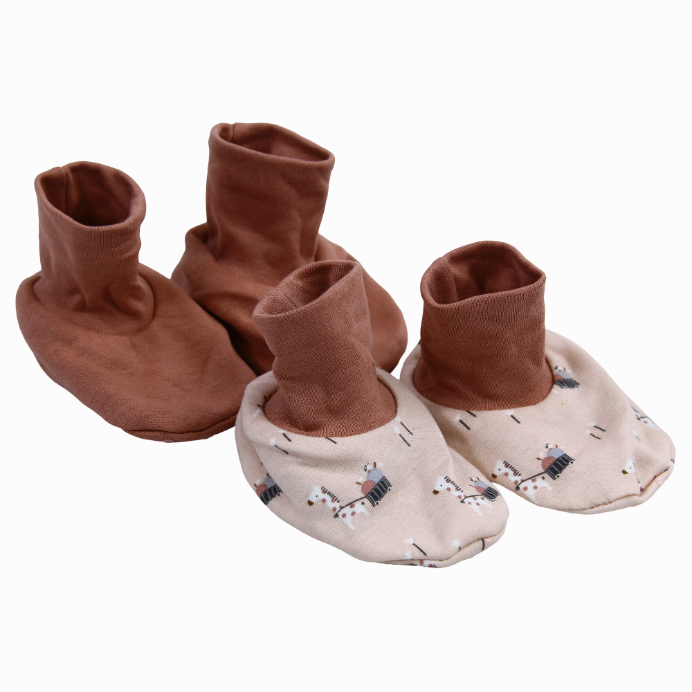 Baby Girls Cotton Footies - Dustypink with Giraffe Print (2Pcs)