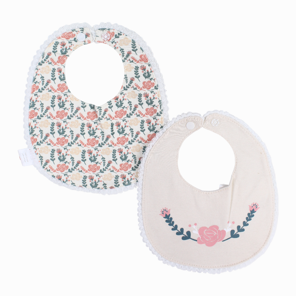 Cotton Bib – Beige with a Floral Print (2Pcs)