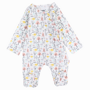Baby Girls Cotton Baby Footie – Off-White with Giraffe and Trees Print