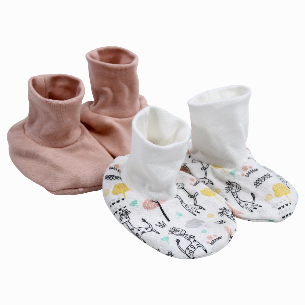Baby Girls Cotton Footies - Pink with Giraffe & Trees Print (2Pcs)