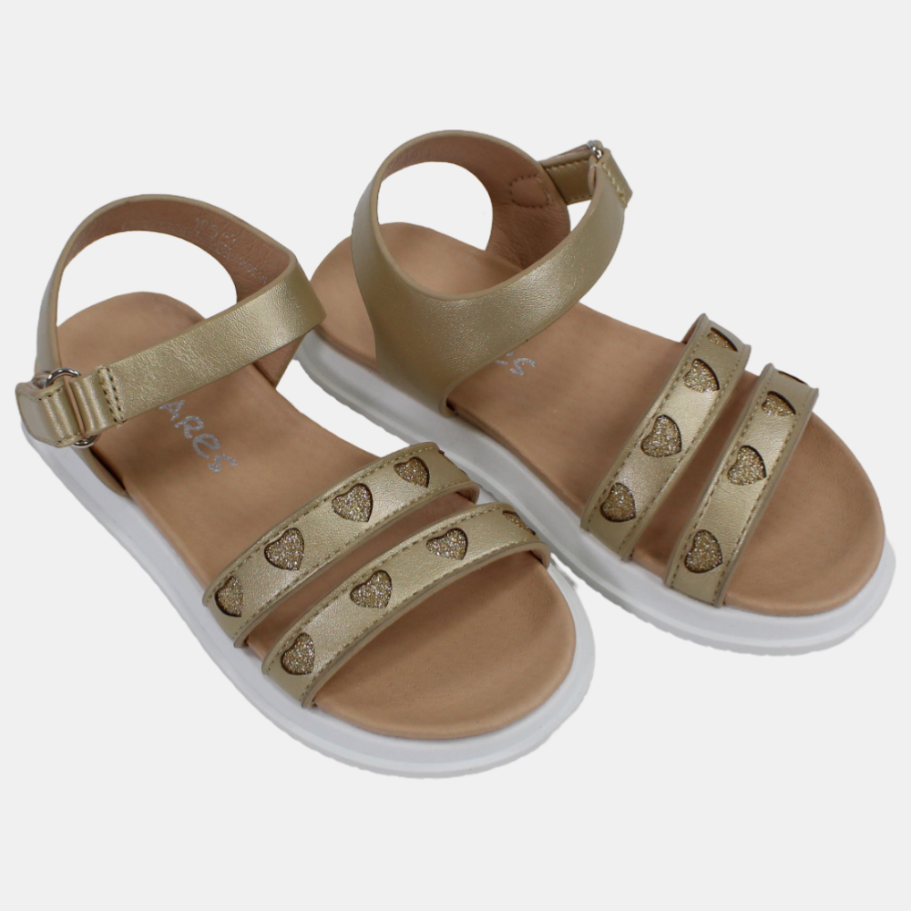 Girls Leather Sandals with Little Hearts