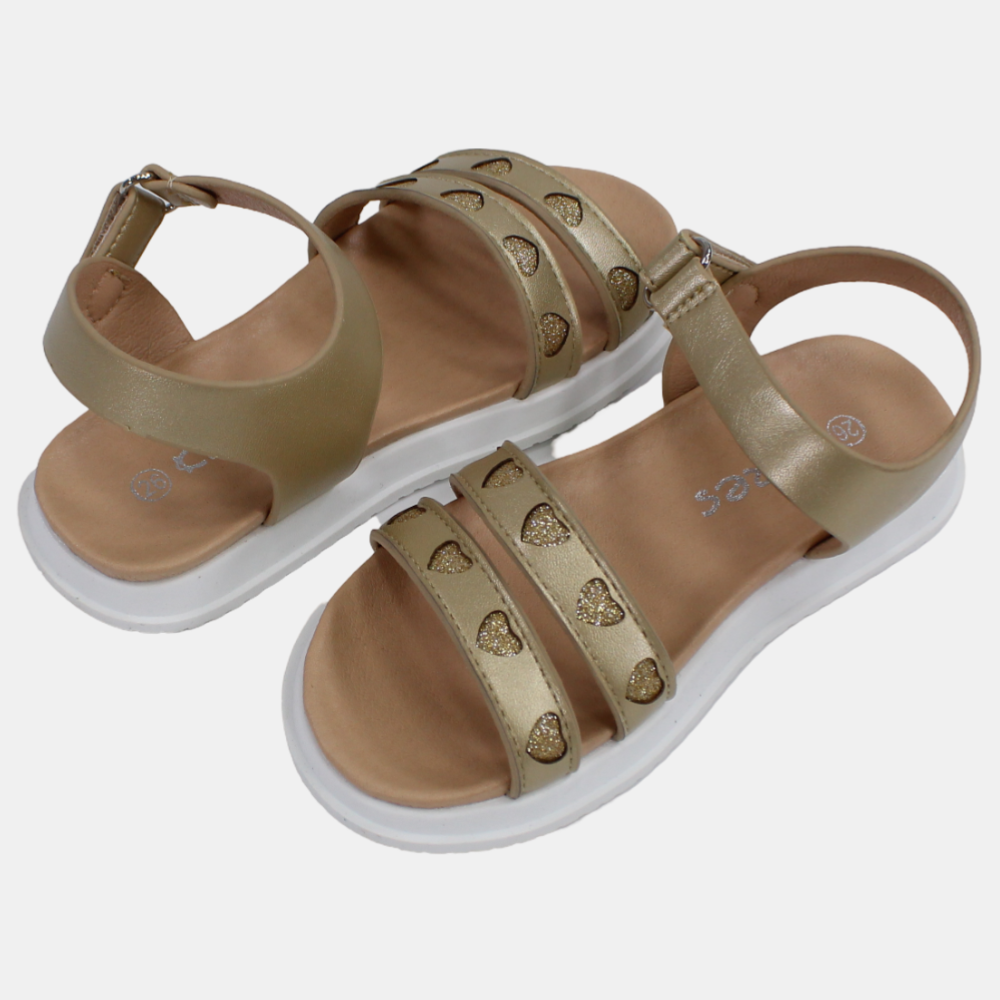 Girls Leather Sandals with Little Hearts