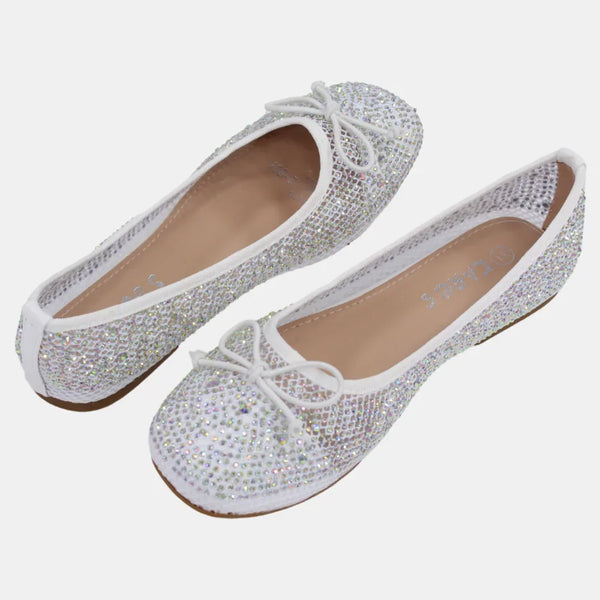 Girls Canvas Ballerina Shoes - Shiny Texture