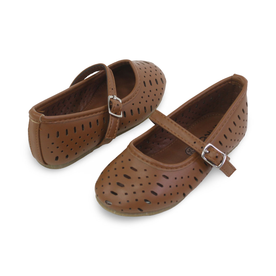 Girls Leather Ballerina – Brown