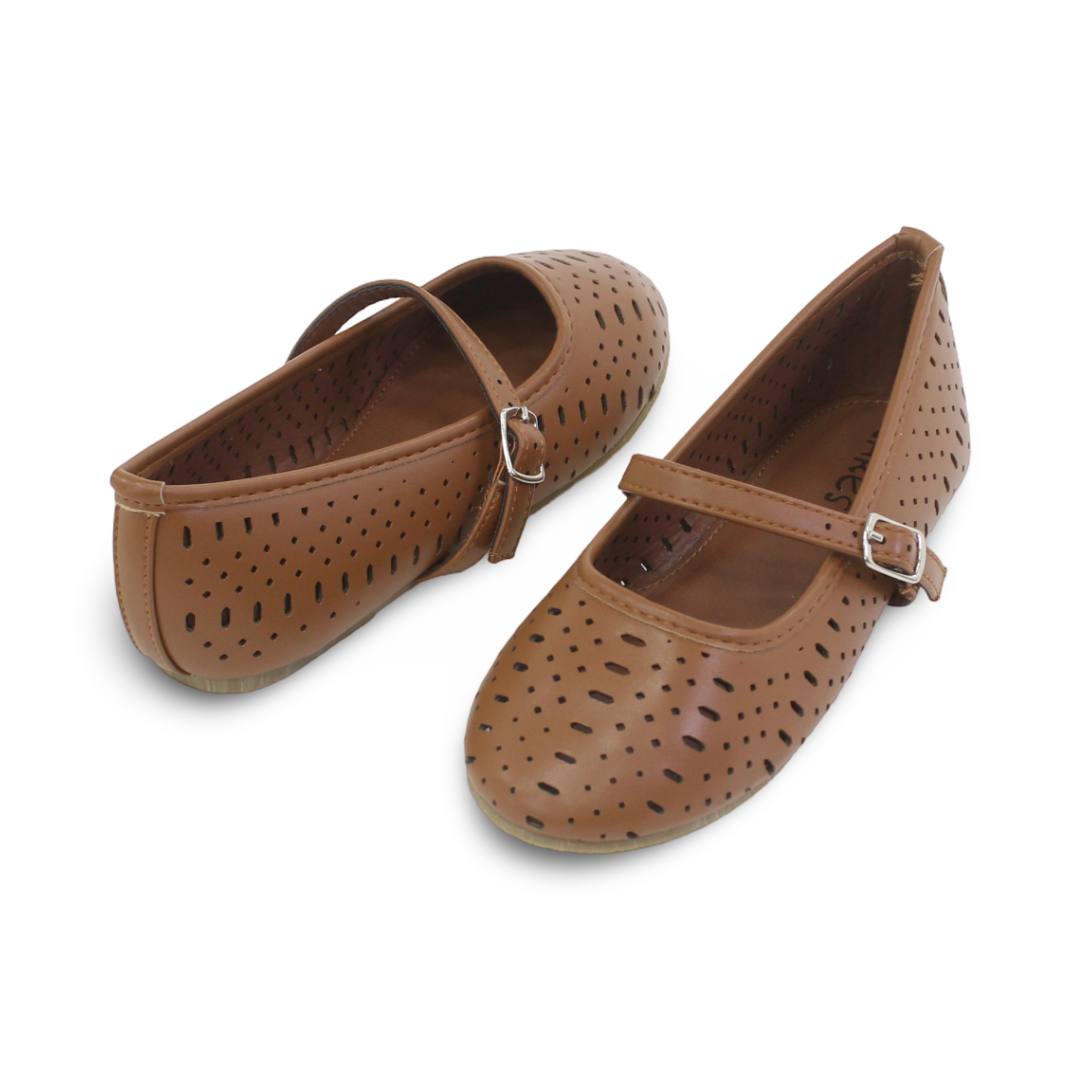 Girls Leather Ballerina – Brown