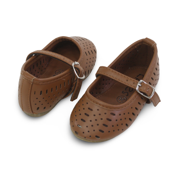 Baby Girls Leather Ballerina – Brown