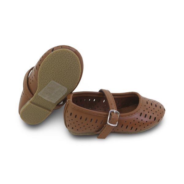 Baby Girls Leather Ballerina – Brown