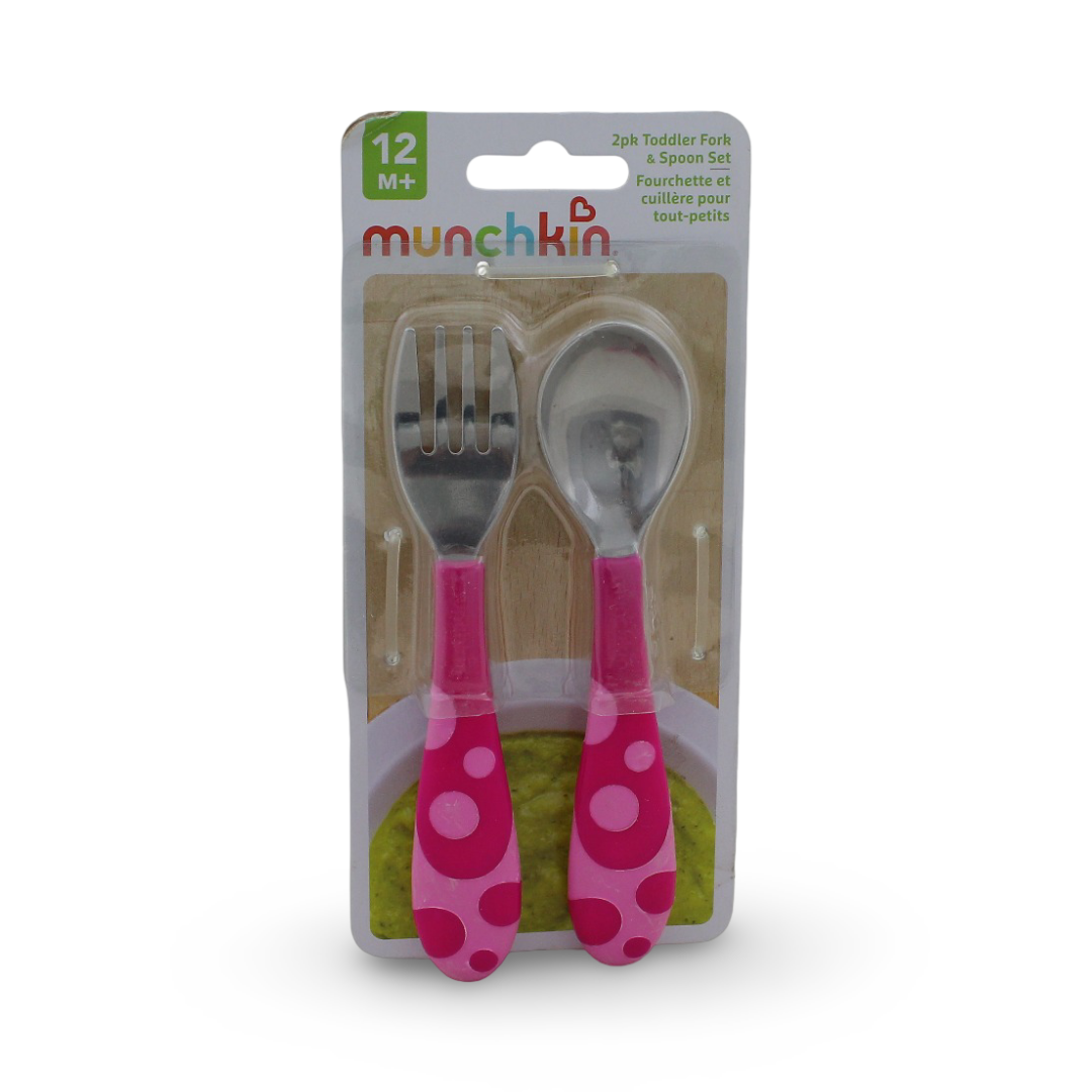 Munchkin Toddler Fork and Spoon Set +12m – Pink