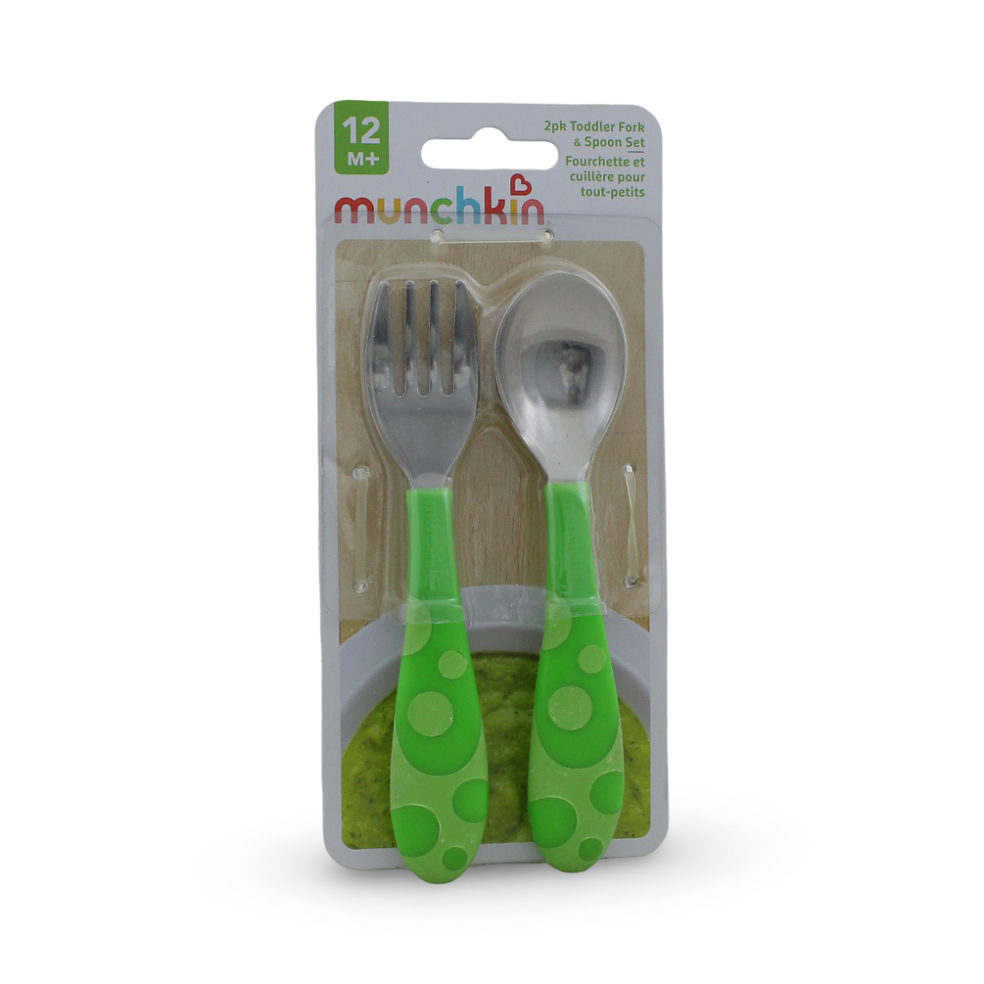 Munchkin Toddler Fork and Spoon Set +12m – Green - Baby Essentials
