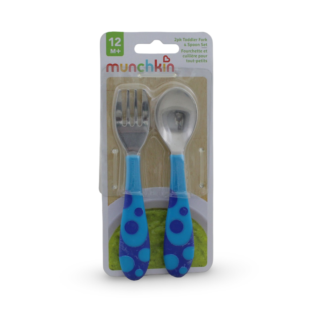 Munchkin Toddler Fork and Spoon Set +12m – Blue - Baby Essentials