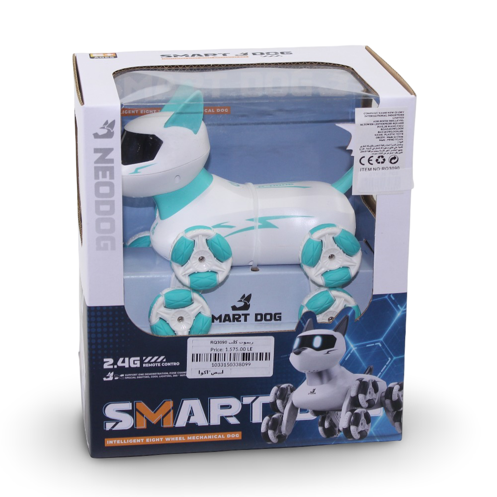 Neodog Intelligent Eight-Wheel Mechanical Dog – White & Aqua - Toys