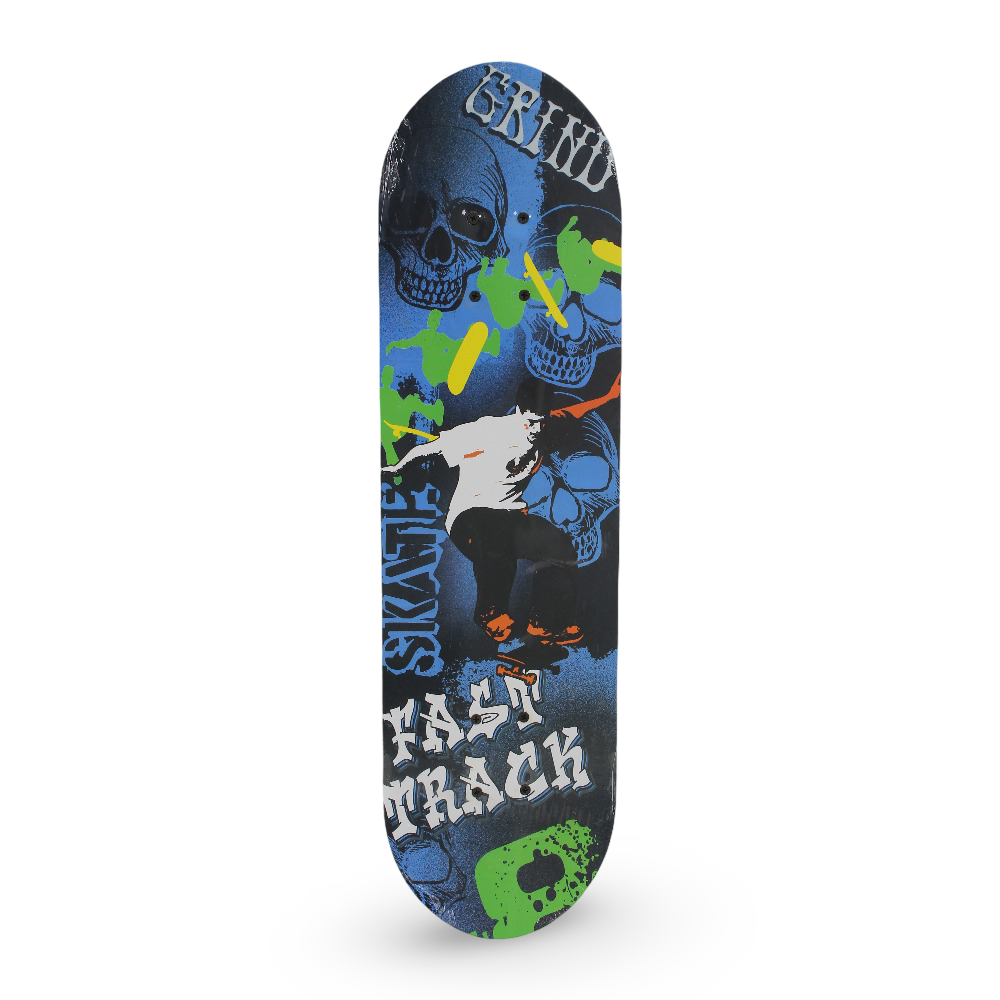 Wooden Skateboard – Blue Skull Design