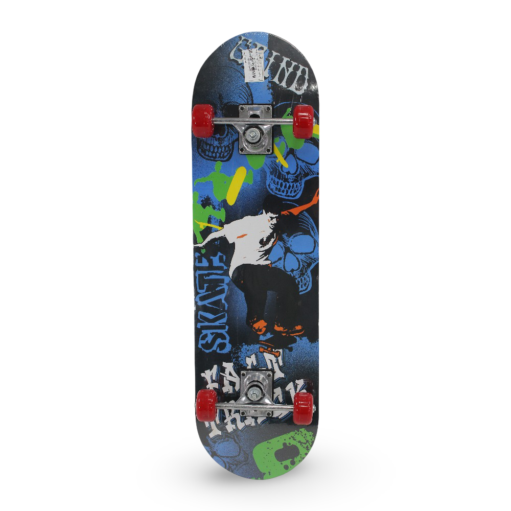 Wooden Skateboard – Blue Skull Design