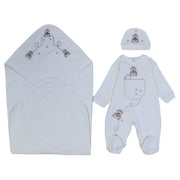Unisex Newborn Baby Footie with a Beanie & Baby Blanket – Cute Bear Print