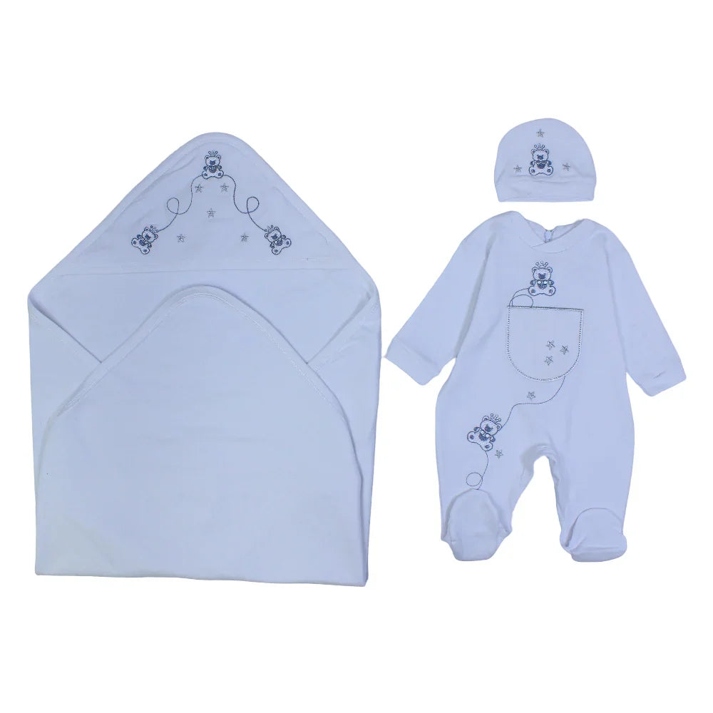 Unisex Newborn Baby Footie with a Beanie & Baby Blanket – Cute Bear Print