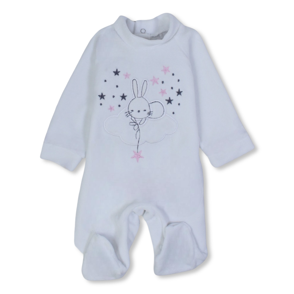 Unisex Baby Velvet Baby Footie - Rabbit and Stars Design