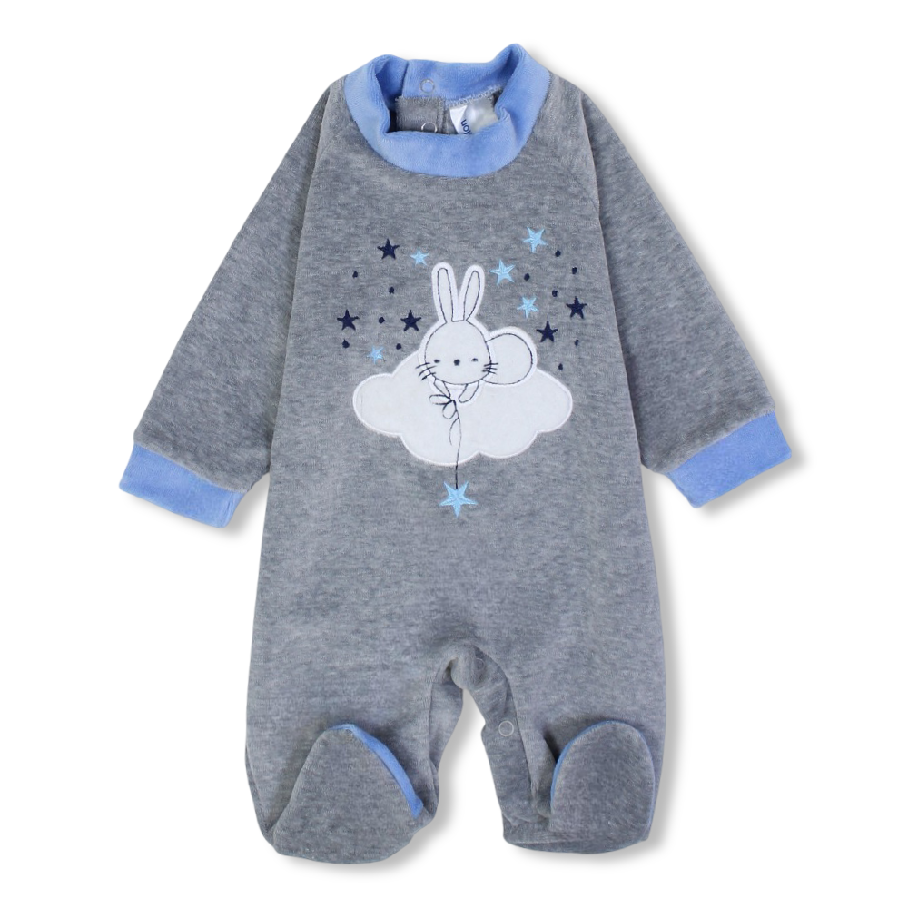 Unisex Baby Velvet Baby Footie - Rabbit and Stars Design