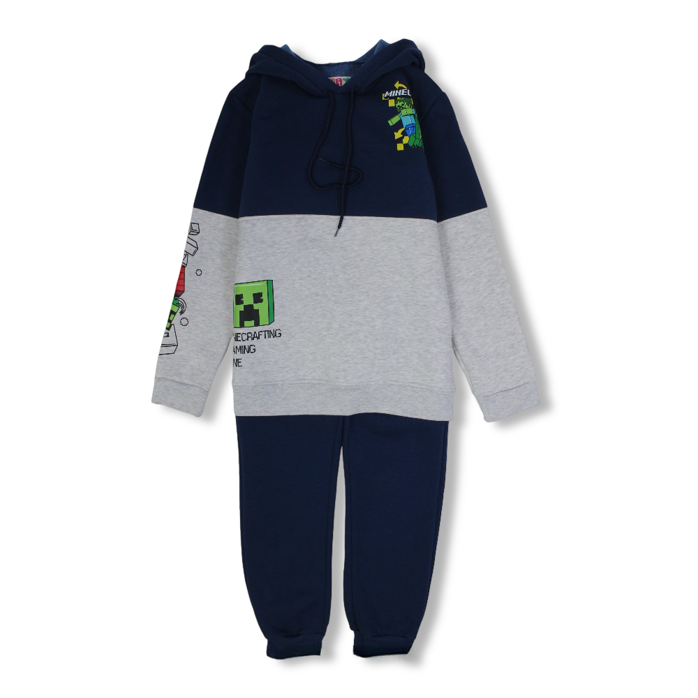 Boys Cotton Hooded Pajama Set - Mine Craft Print