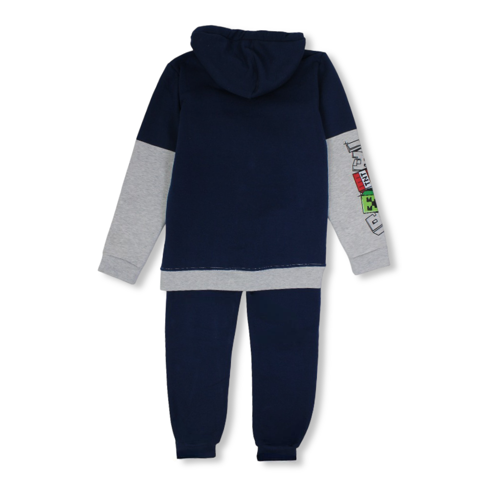 Boys Cotton Hooded Pajama Set - Mine Craft Print
