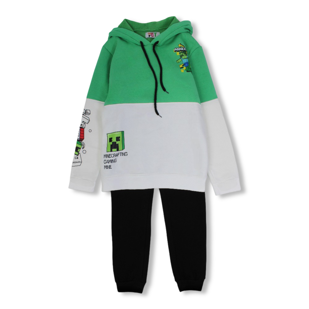 Boys Cotton Hooded Pajama Set - Mine Craft Print