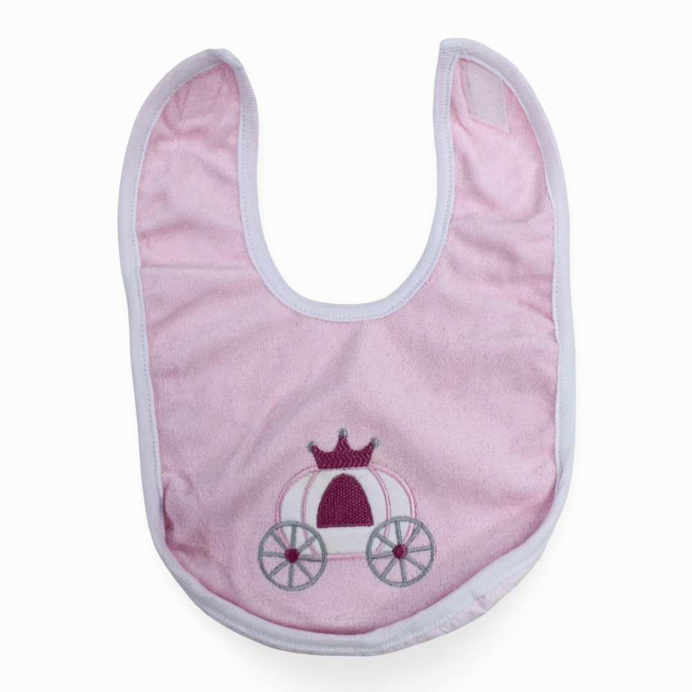 Baby Cotton Bib – Pink with a Royal Car Design