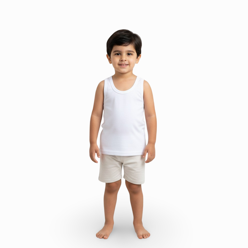 Boys Cotton Sleeveless Undershirt – White