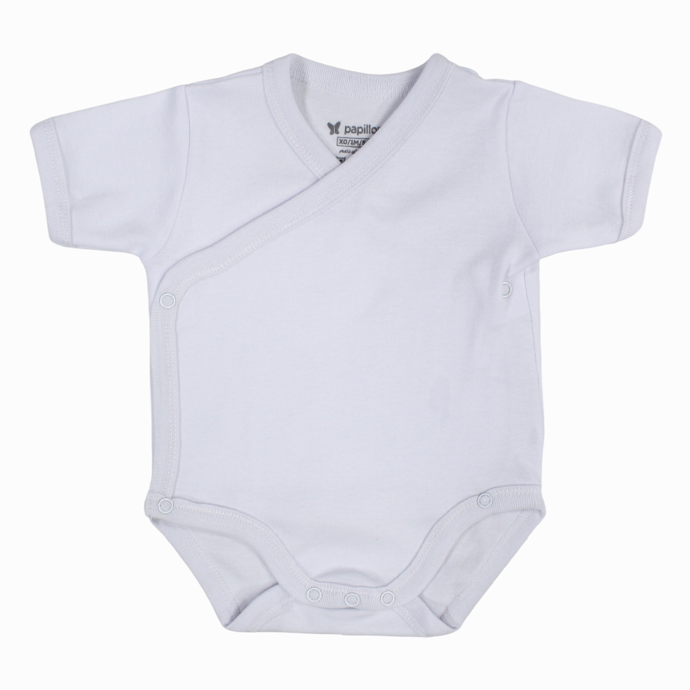 Unisex Cotton Short-Sleeved Wrap-Over Bodysuit – White