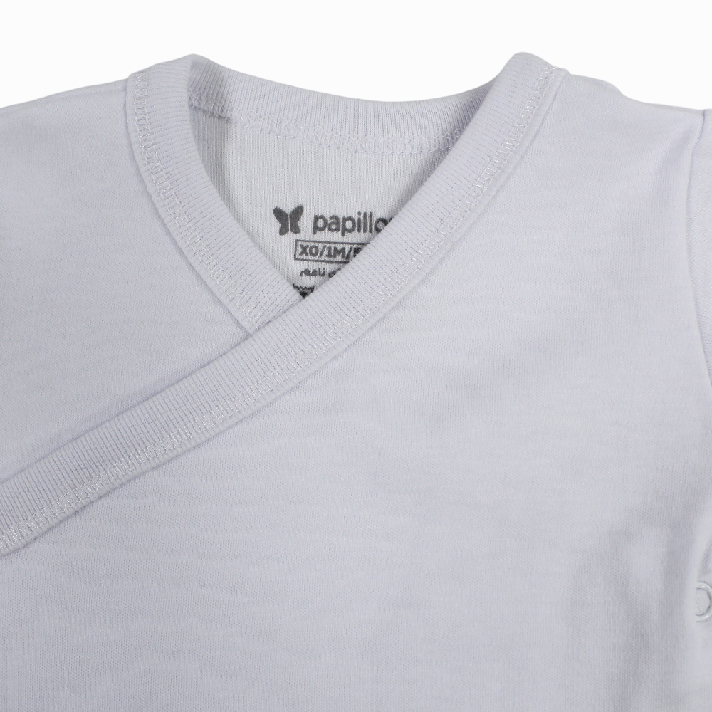 Unisex Cotton Short-Sleeved Wrap-Over Bodysuit – White