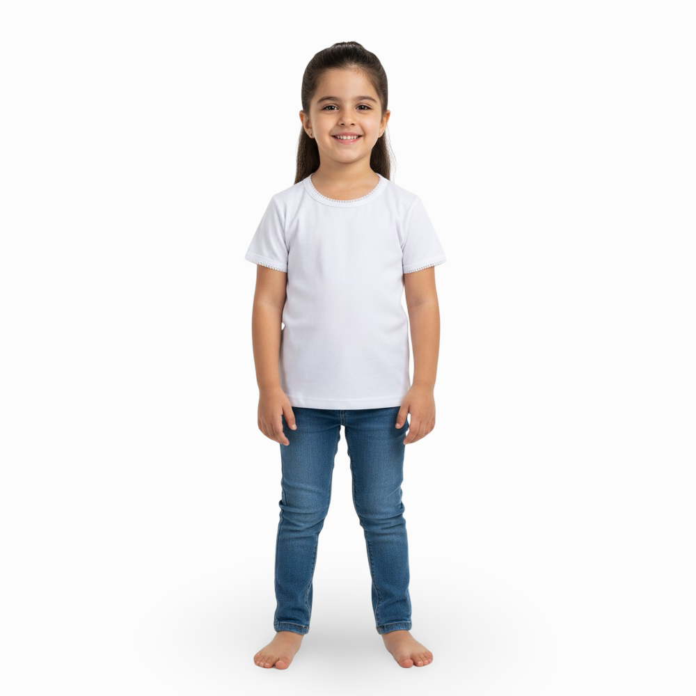 Girls Cotton Short-Sleeved Undershirt – White