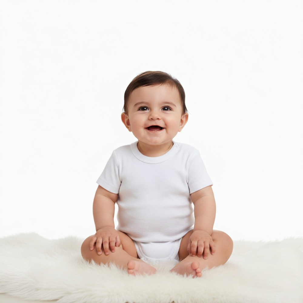 Unisex Cotton Short-Sleeved Underwear Bodysuit – White