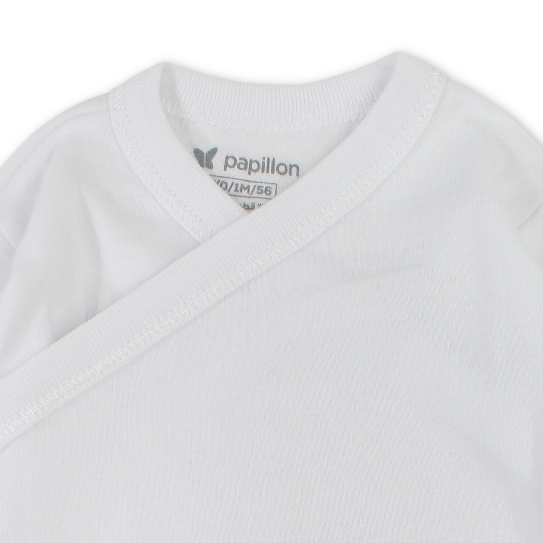Unisex Cotton Long-Sleeved Wrap-Over Bodysuit – White