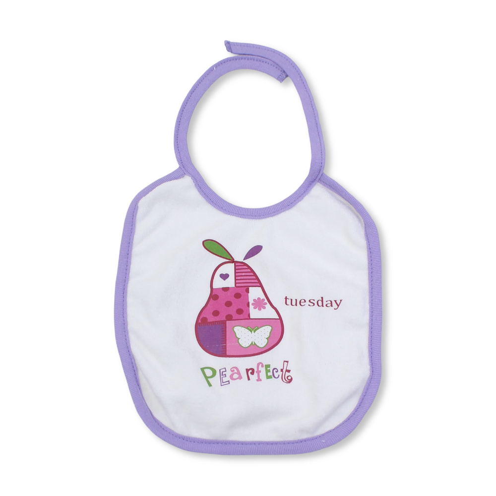 Cotton Baby Bib – White with Pears Print