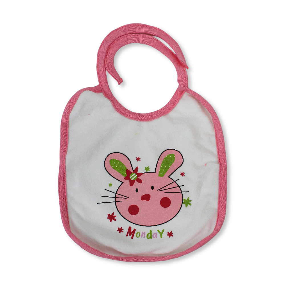 Cotton Baby Bib – White with Bunny Face Print