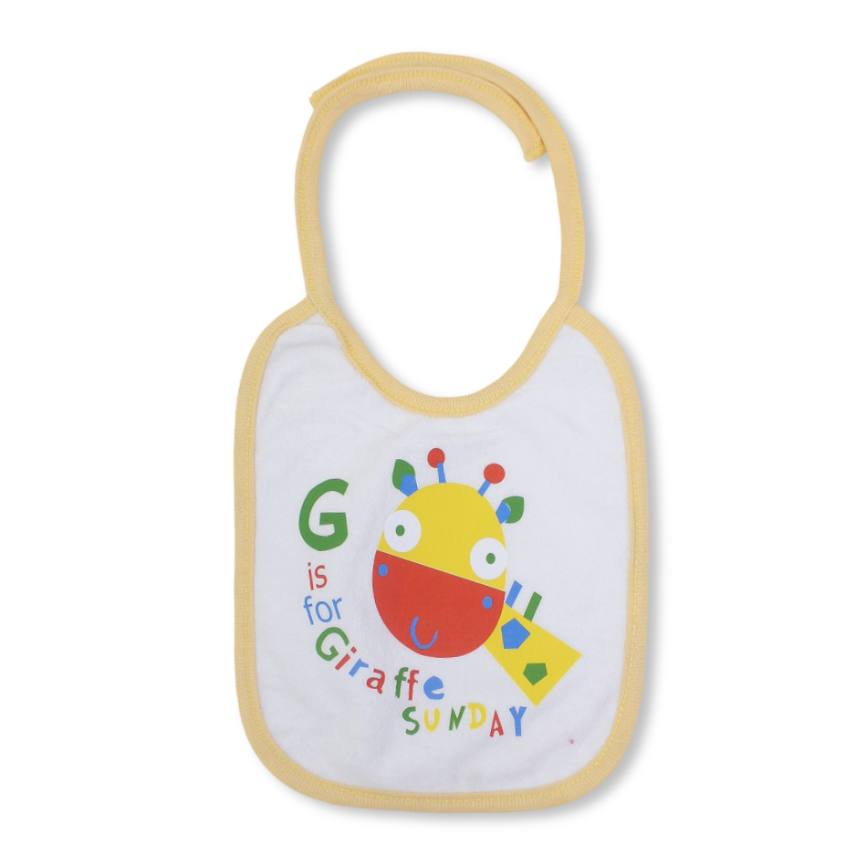 Cotton Baby Bib – White with Giraffe Print