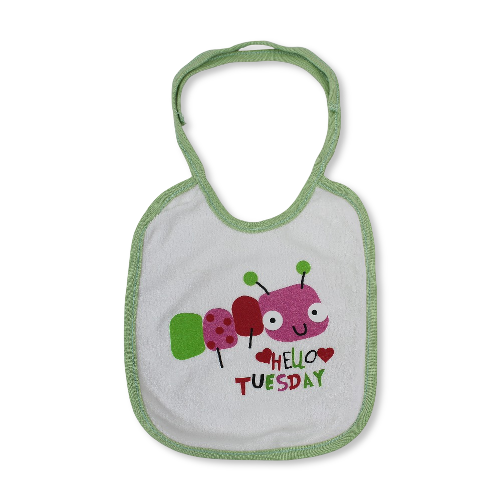 Cotton Baby Bib – White with Caterpillar Print