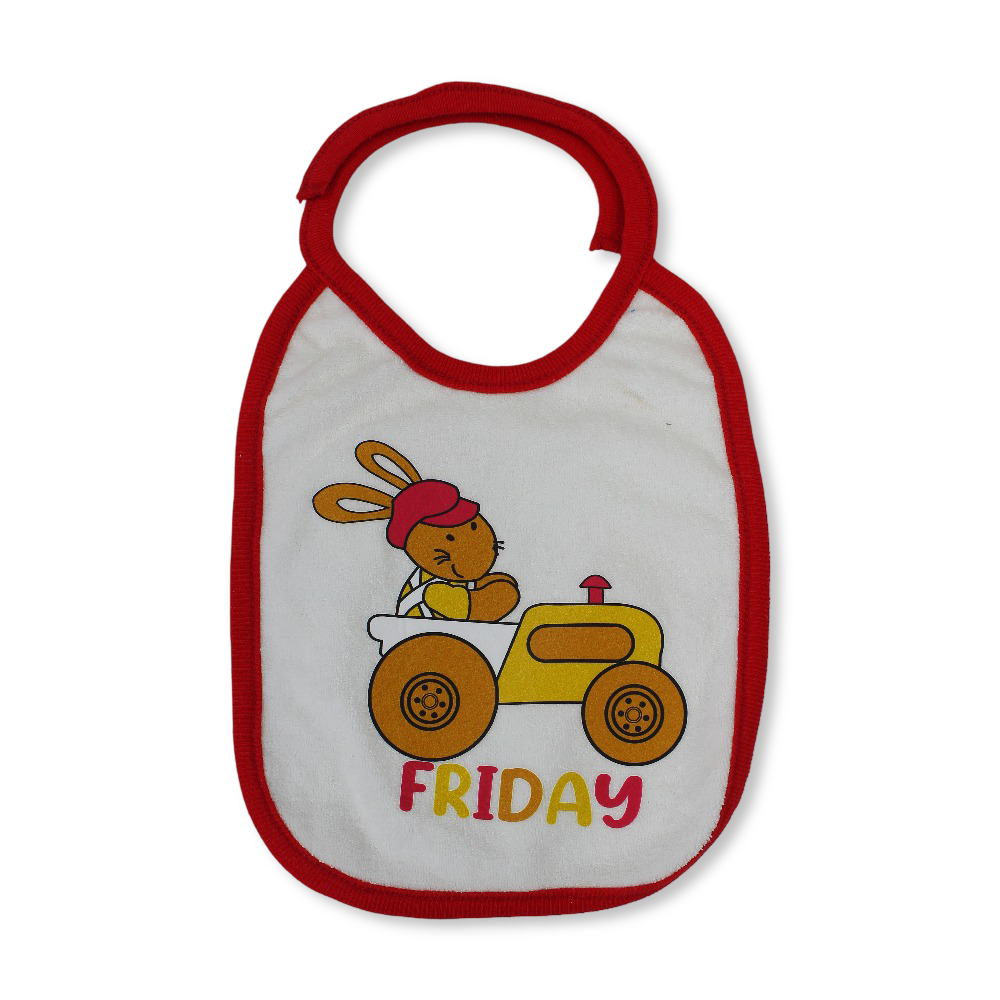 Cotton Baby Bib – White with Bunny Car Print