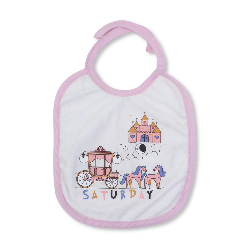 Cotton Baby Bib – White with Royal Design