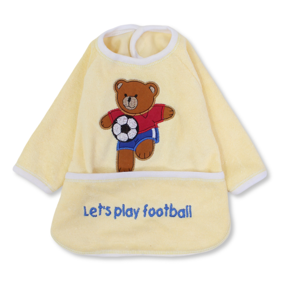 Cotton Baby Bib – Yellow with Teddy Bear Embroidery