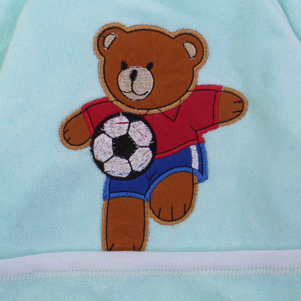 Cotton Baby Bib – Aqua with Teddy Bear Embroidery