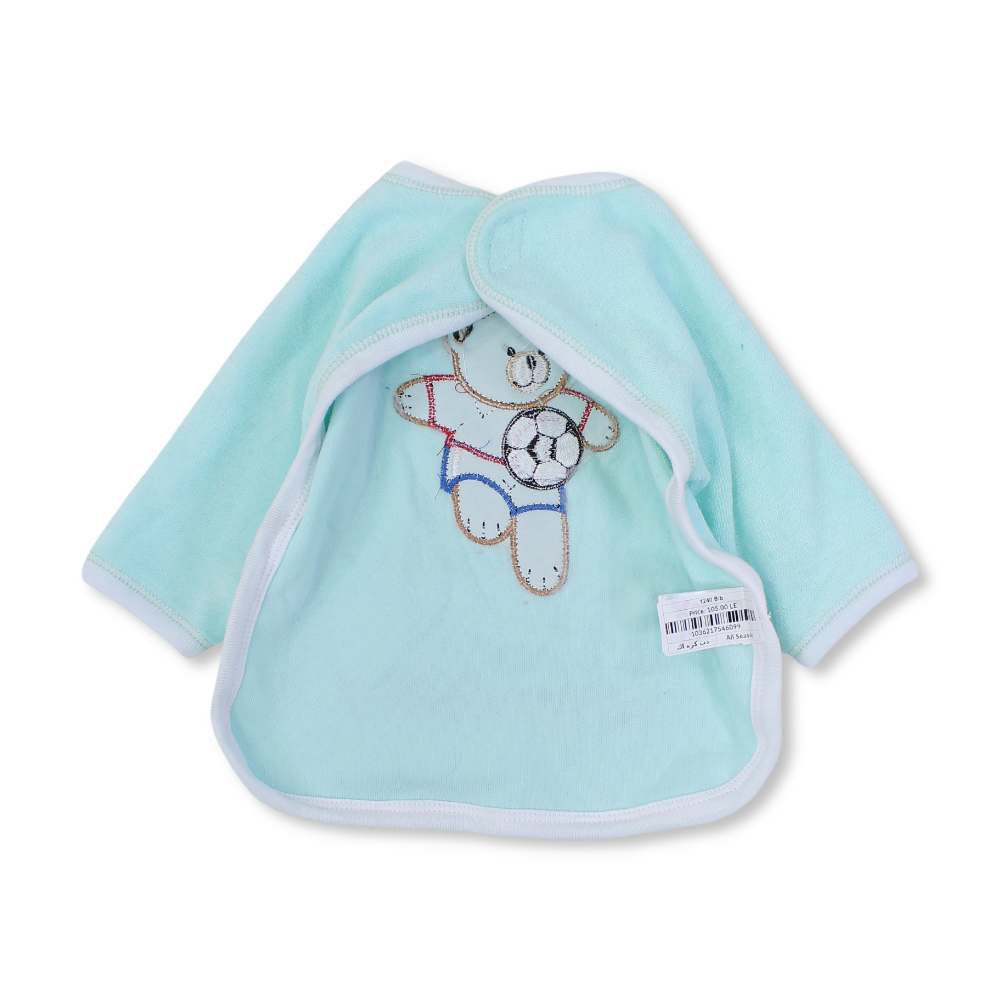 Cotton Baby Bib – Aqua with Teddy Bear Embroidery