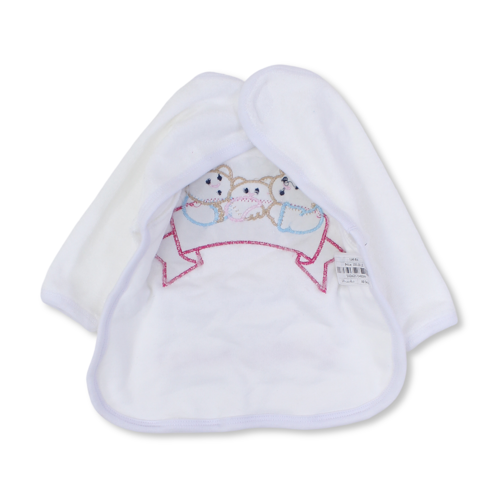 Cotton Baby Bib –  White with 3 Teddies Bear Embroidery