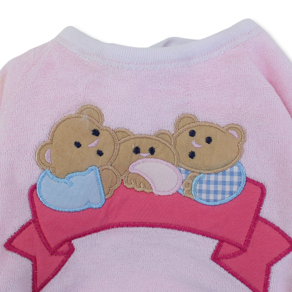 Cotton Baby Bib – Pink with 3 Teddies Bear Embroidery