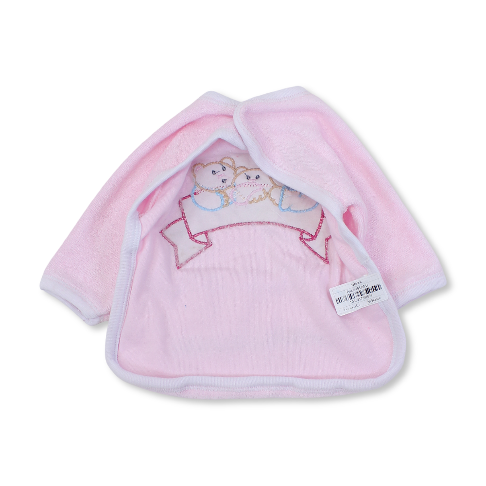 Cotton Baby Bib – Pink with 3 Teddies Bear Embroidery