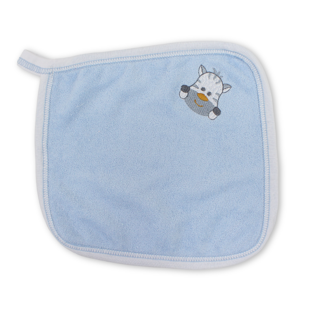 Cotton Baby Towel – Baby Blue with Zebra Embroidery
